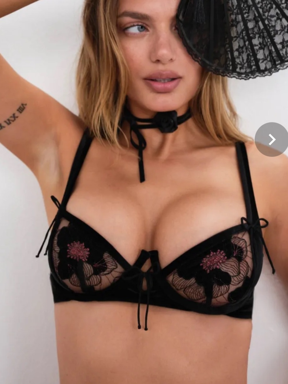 For Love And Lemons Margot Underwire Bra Black Floral Embroidered . Size M
